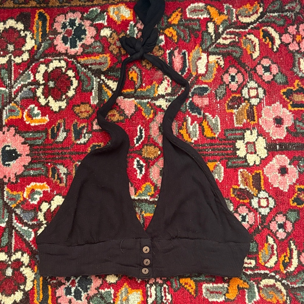 Urban Outfitters Black Halter Button-Front Crop Top